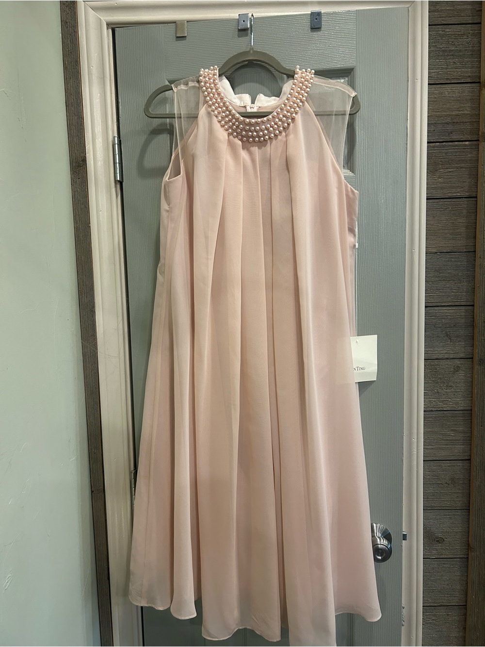 Pearl-Trim Chiffon Dress - Blush Pink